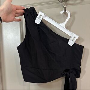 Black One-Shoulder Tie Top